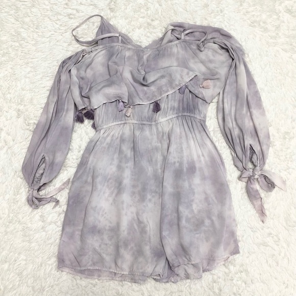 AE Purple Cold Shoulder Tie Dye Tassel Romper Sz S - Picture 8 of 11